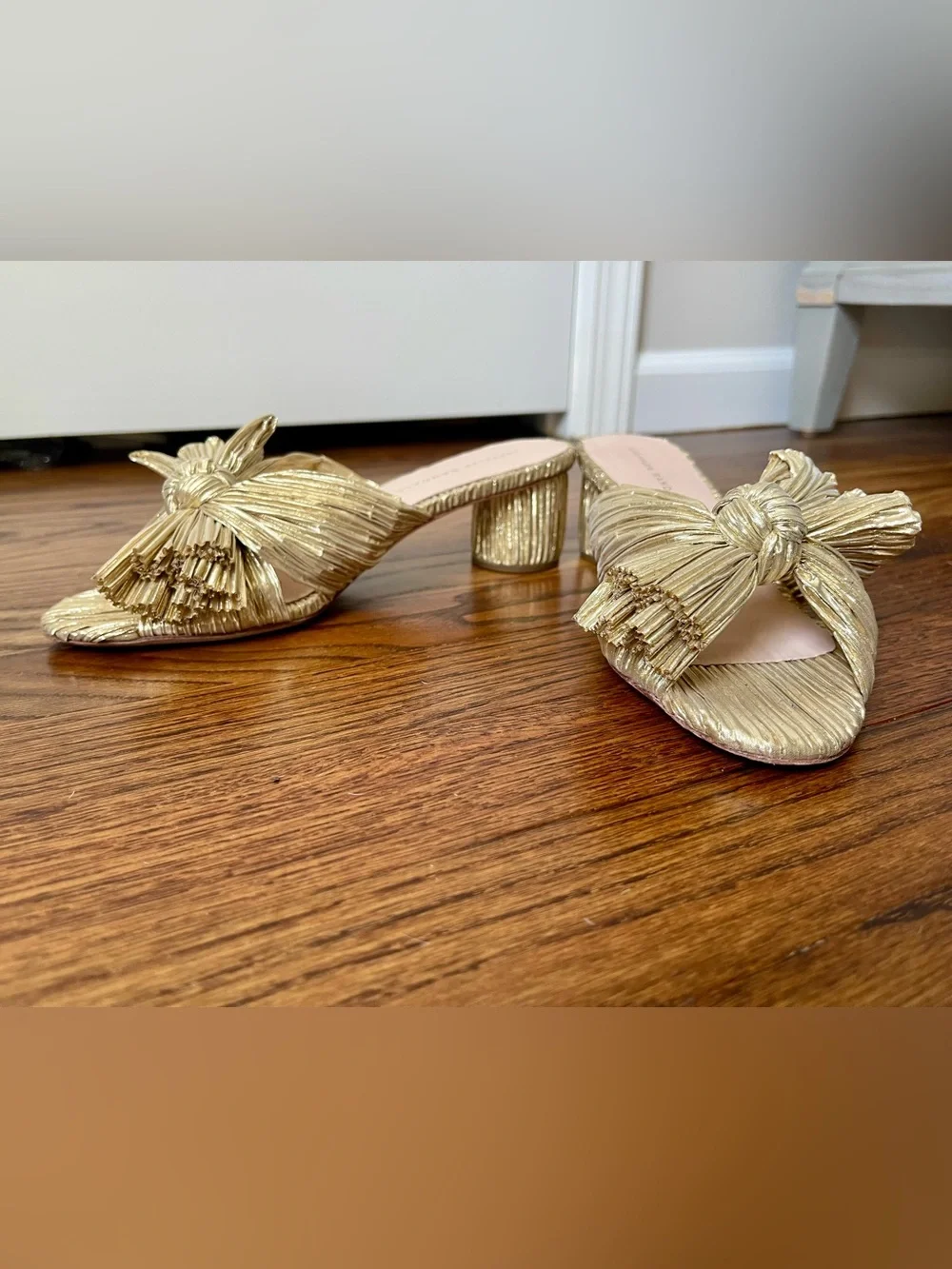 Loeffler Randall Gold Emilia Pleated Bow Sandal - Size 8